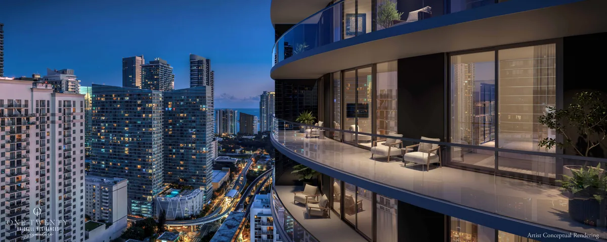 Curved balcony with Brickell city views